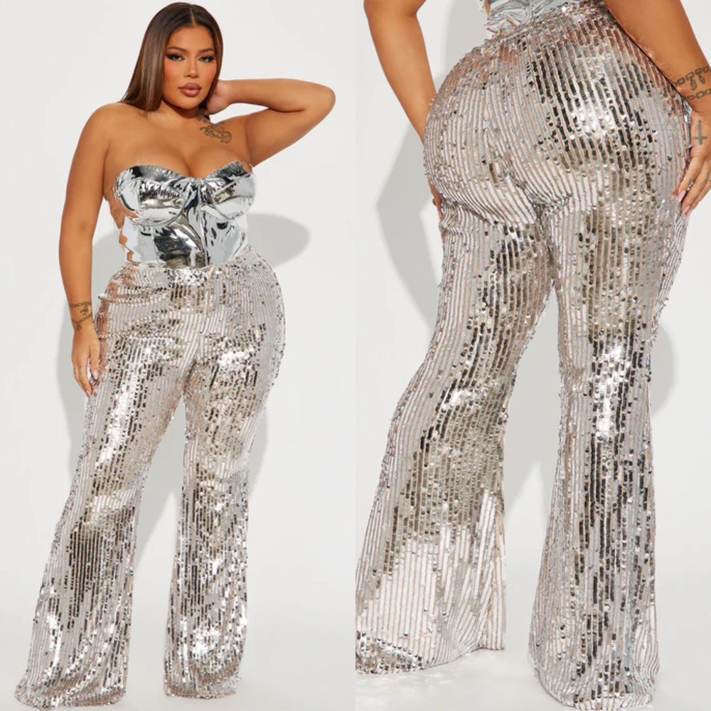 Silver Sequin Flare Pants